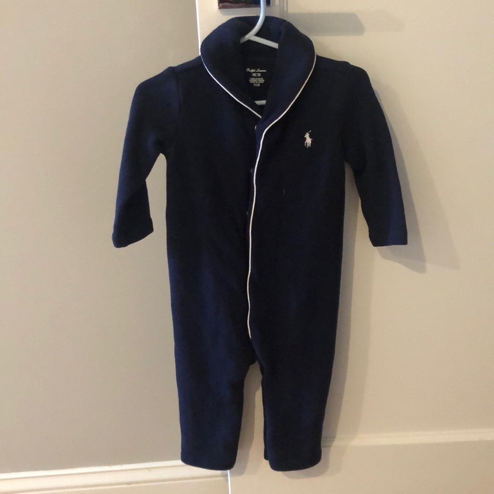 Winter onesie by Ralph Lauren 9mo thick and navy with white trim. Snaps, no feet